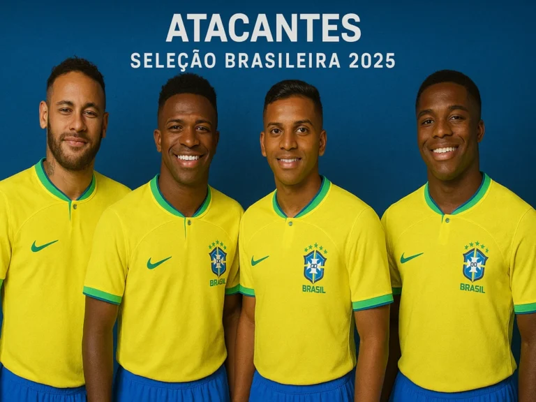 Atacantes da Seleção Brasileira em 2025, com Neymar, Vinícius Júnior, Rodrygo e Endrick liderando o setor ofensivo rumo à Copa de 2026.