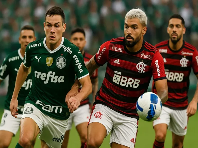 Palmeiras e Flamengo em campo pelo clássico do futebol brasileiro