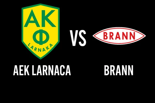 Arte do duelo AEK Larnaca vs Brann pelo playoff da Europa League em Larnaca, Chipre