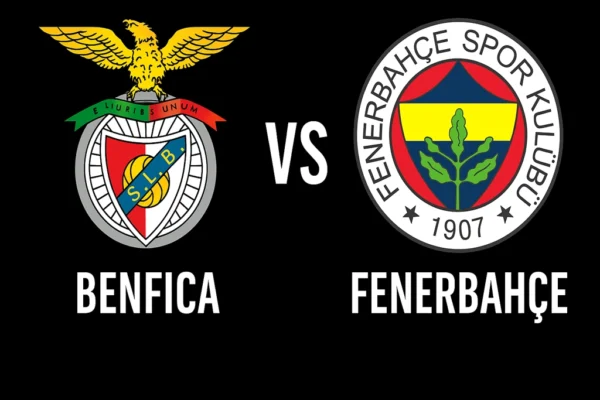 Arte do duelo Benfica vs Fenerbahçe no Estádio da Luz pelo playoff da Champions League