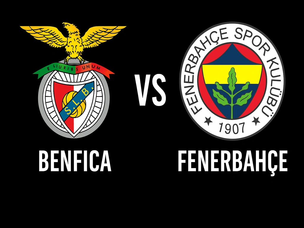 Arte do duelo Benfica vs Fenerbahçe no Estádio da Luz pelo playoff da Champions League