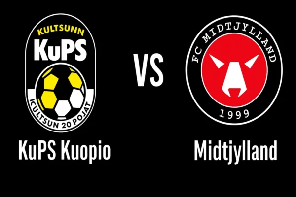 Arte de prévia KuPS Kuopio vs Midtjylland pelo playoff da Conference League em Kuopio, Finlândia