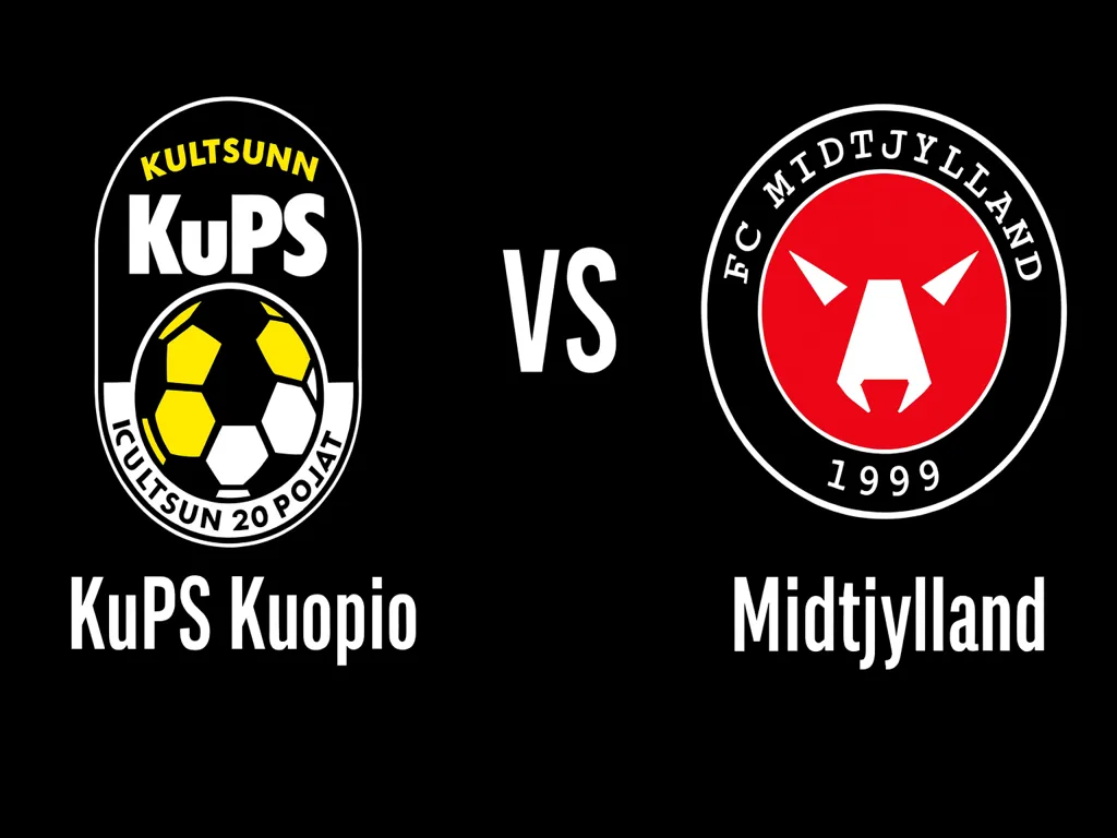 Arte de prévia KuPS Kuopio vs Midtjylland pelo playoff da Conference League em Kuopio, Finlândia