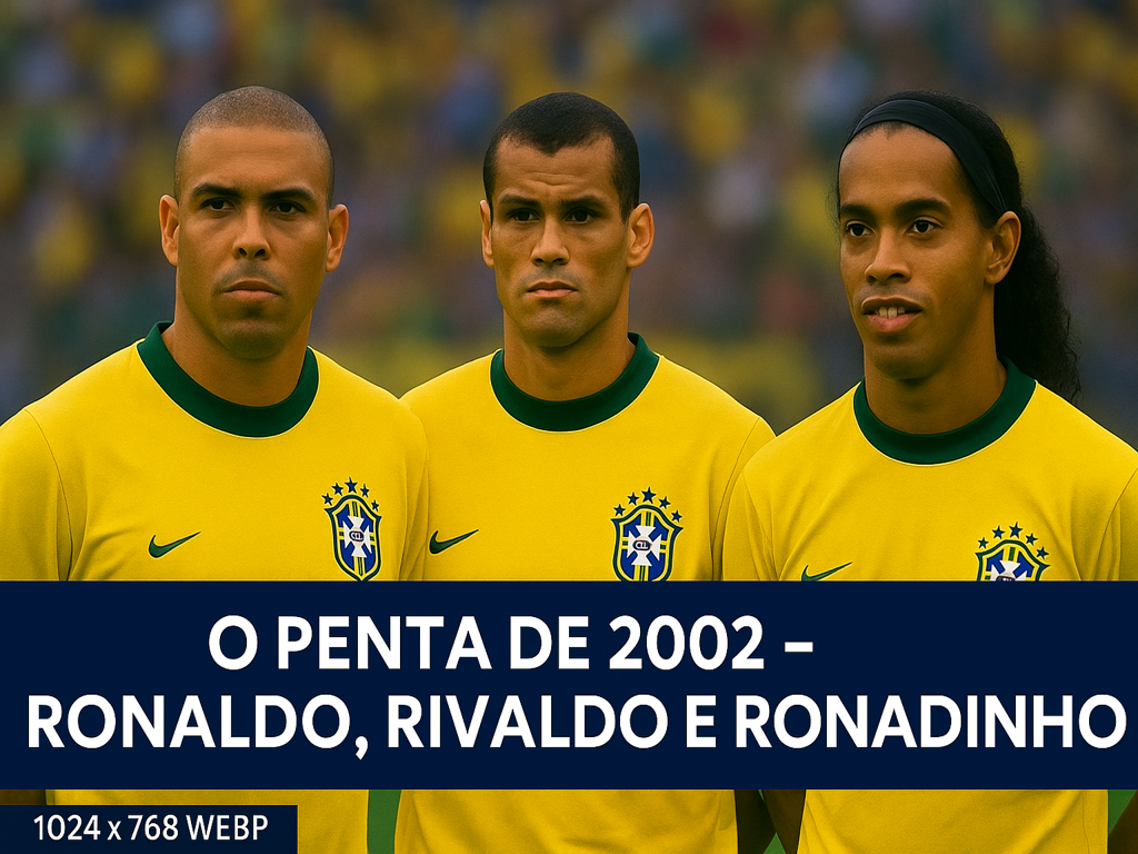 Brasil conquista o pentacampeonato na Copa do Mundo de 2002, na Coreia e Japão, com Ronaldo Fenômeno, Rivaldo e Ronaldinho como protagonistas.