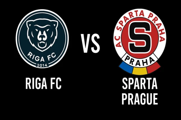Arte de prévia do duelo Riga FC vs Sparta Prague pelo playoff da Conference League em Riga, Letônia