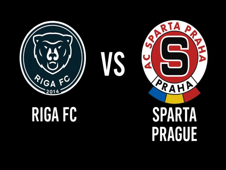 Arte de prévia do duelo Riga FC vs Sparta Prague pelo playoff da Conference League em Riga, Letônia