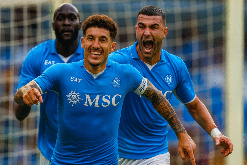 Time do Napoli após marcar gol em campeonato italiano